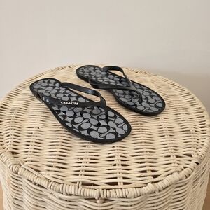 Coach Lyra Black And Gray Monogram Jelly Flip Flops Womens 5 EUC